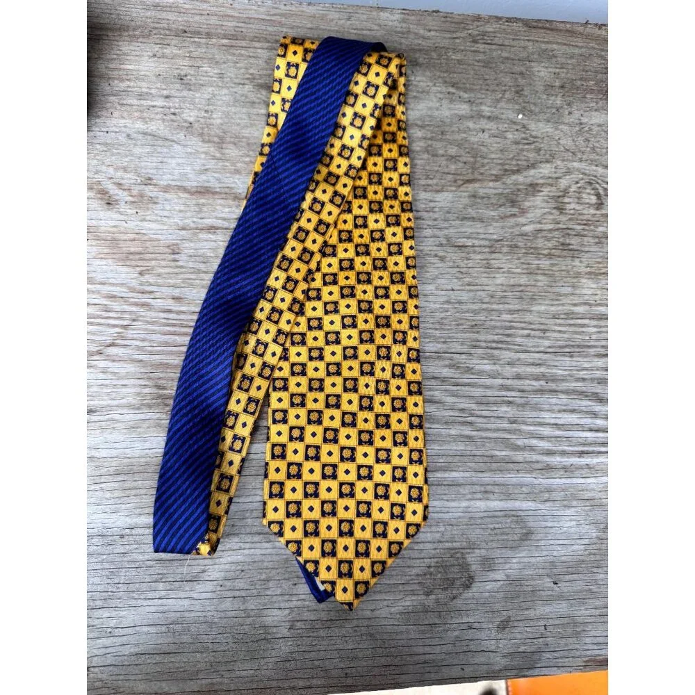 Gianni Versace Tie Silk Geometric Floral Gold Blue Made Italy Vintage Mens - Picture 2 of 10